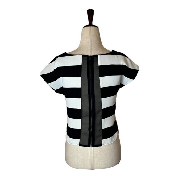 Sam Edelman Shirt Women XS Black White Striped Cropped Sheer Back Zip Blouse - Picture 3 of 12